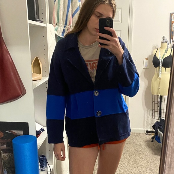 Coldwater Creek Navy and Cobalt Cardigan - Picture 1 of 6